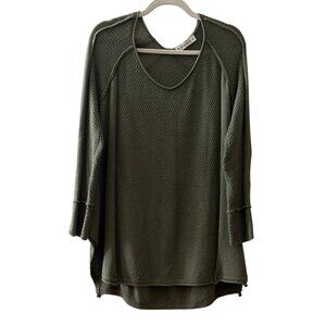 Simisue Waffle Knit Asymmetrical Sweater Olive Green - M‎